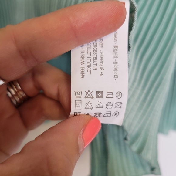 Zara Sea Green Micro Pleated Blouse Long Sleeve Top XL - Picture 7 of 13